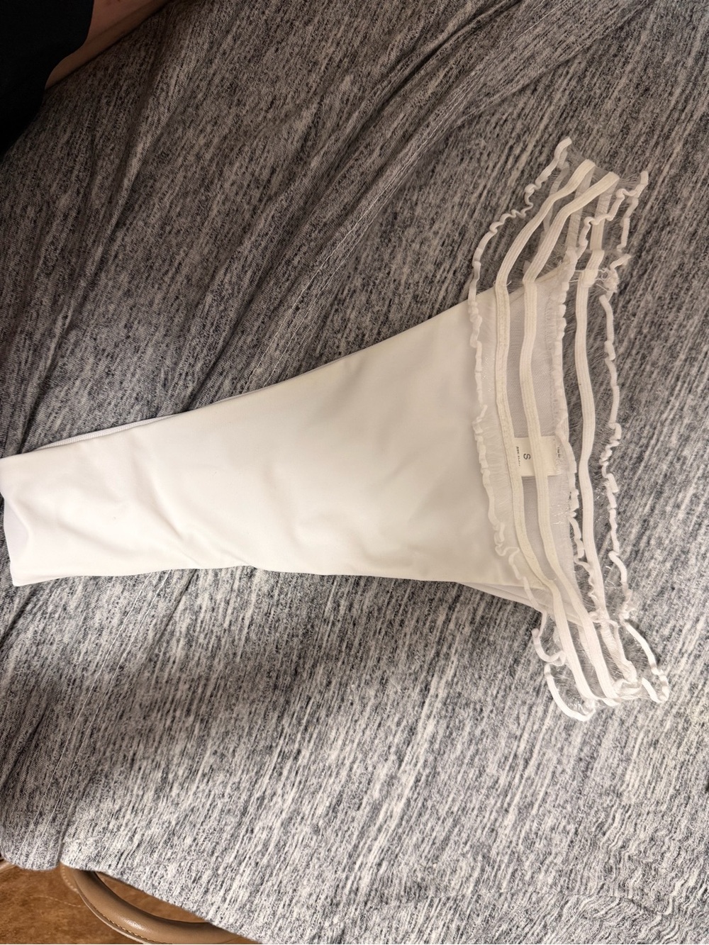 Haute Swimwear. Women's White Strapless Drawstring Bikini top and bottom - Picture 2 of 3